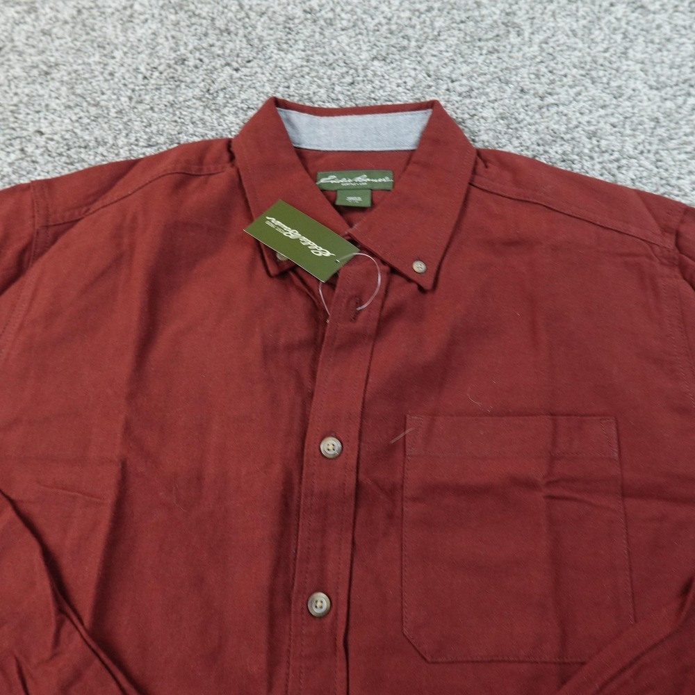 NEW Eddie Bauer Shirt Mens L Red Brushed Flannel Chamois Button Up Long Sleeve